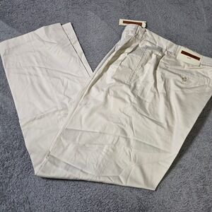 Axis Mens 36 Pleated Cotton Trousers Stone Beige Straight Leg Chinos CS23021 NEW